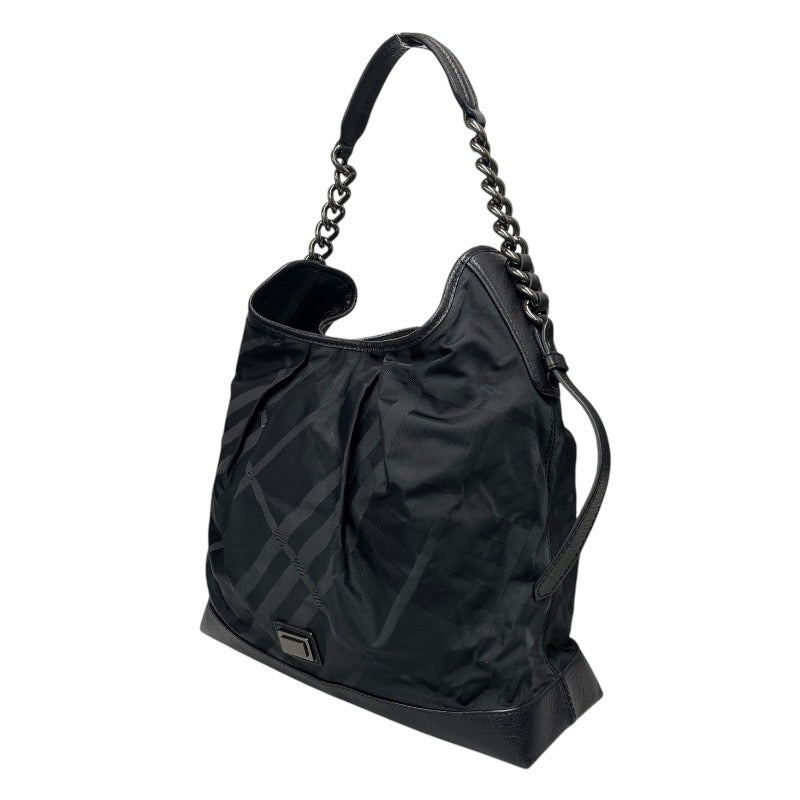 【BURBERRY】バーバリー ショルダーバッグ ナイロン レディース ワンショルダー セミショルダー チェック柄 黒 ブラック チェーン レザー