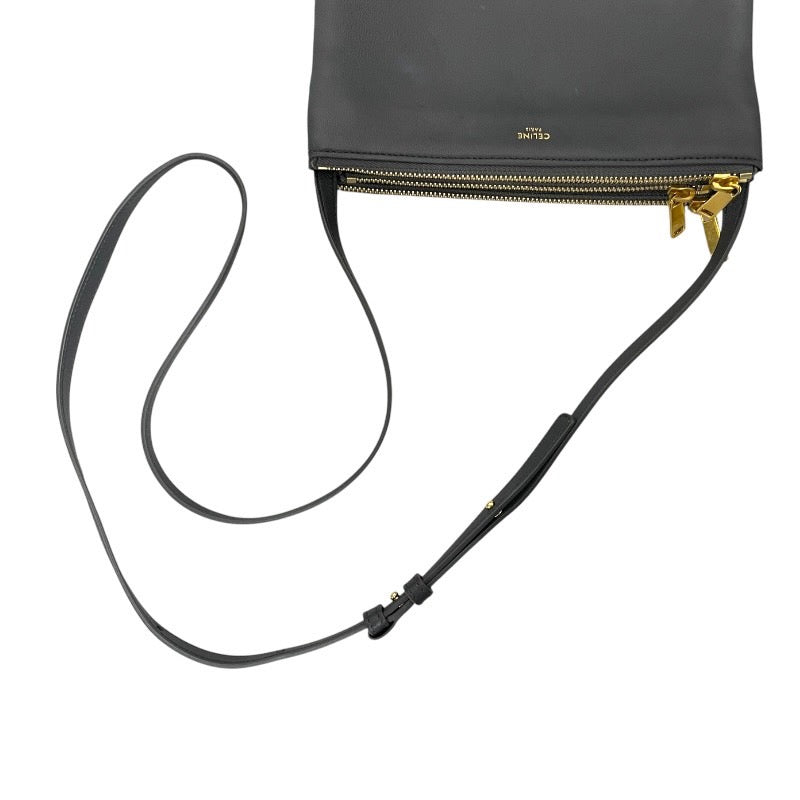 【CELINE】セリーヌ トリオ スモール ショルダーバッグ レザー レディース ポシェット グレー クロスボディ