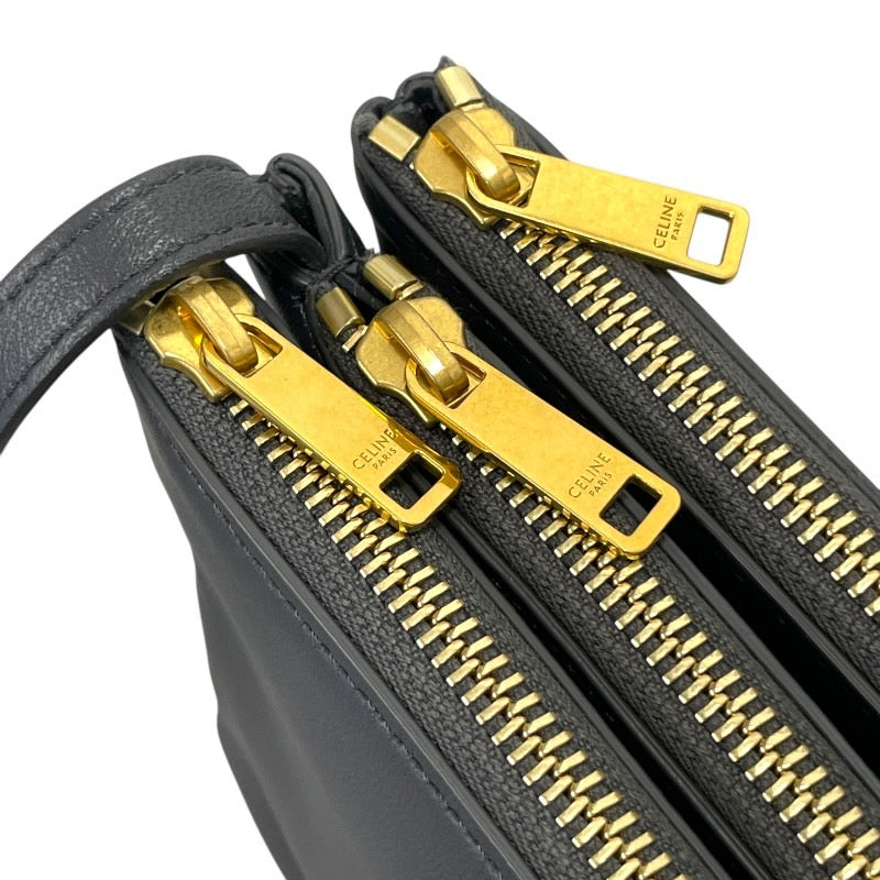 【CELINE】セリーヌ トリオ スモール ショルダーバッグ レザー レディース ポシェット グレー クロスボディ