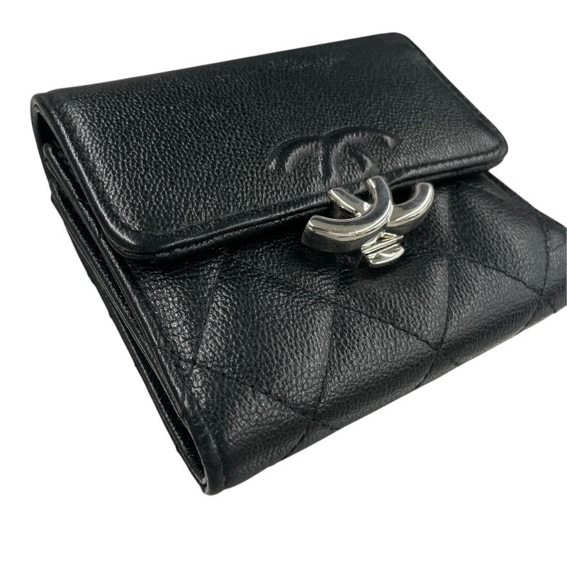 【CHANEL】シャネル CC BOX AP1173 三つ折り財布 レザー レディース スモール フラップウォレット ココマーク 黒 マトラッセ