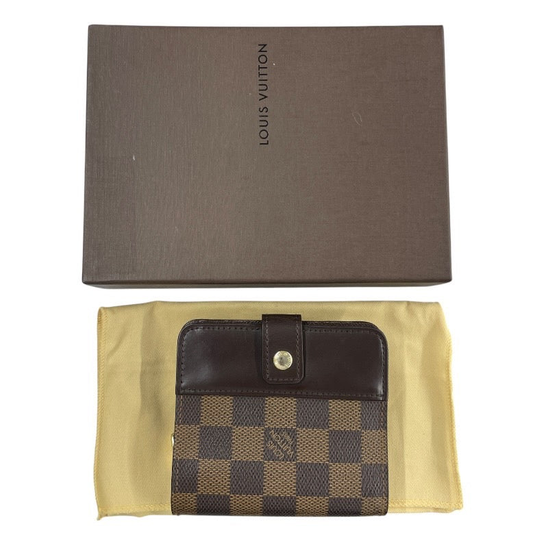 【LOUIS VUITTON】ルイ・ヴィトン コンパクト ジップ N61668 二つ折り財布レディース ダミエエベヌ ホック ラウンドファスナー 2つ折り