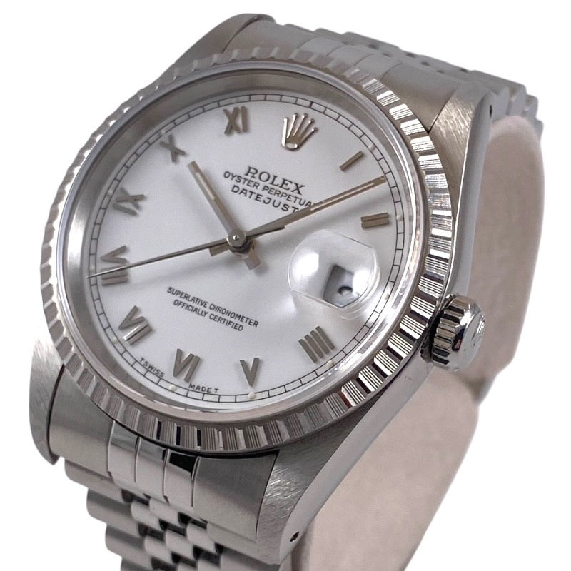 【中古】【ROLEX】ロレックス デイトジャスト 16220 腕時計 ステンレススチールメンズ エングレーブドベゼル  白文字盤  ローマン