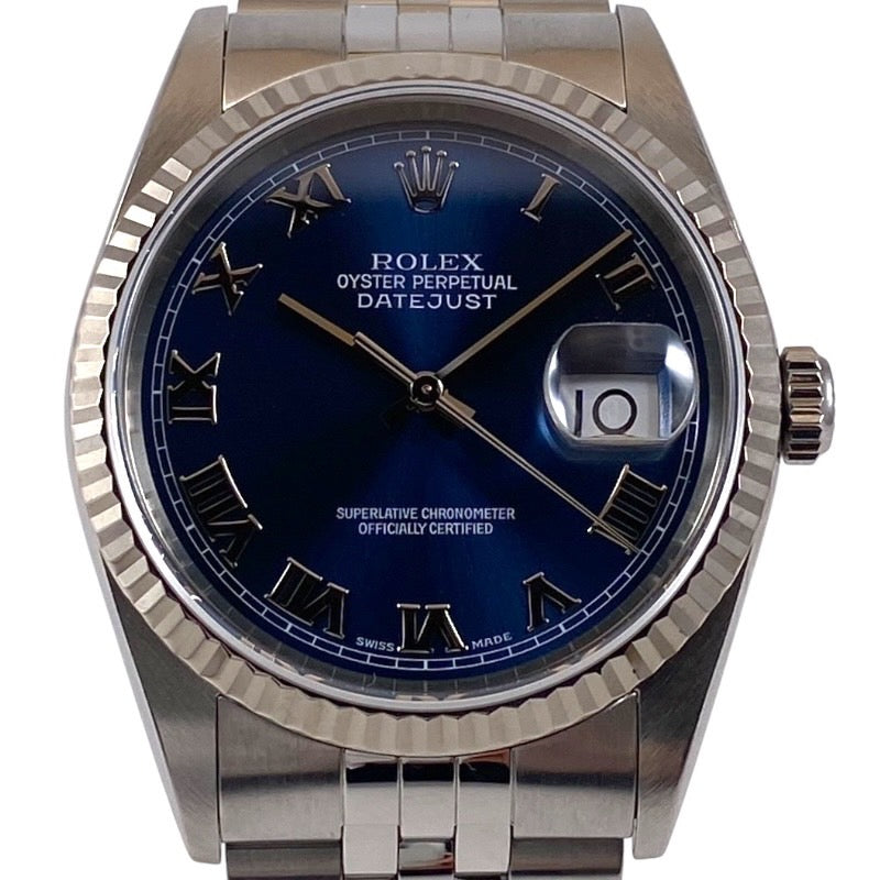 【ROLEX】ロレックス デイトジャスト36 16234 腕時計 SS/WGメンズ ホワイトゴールド 青文字盤 ブルー ローマン