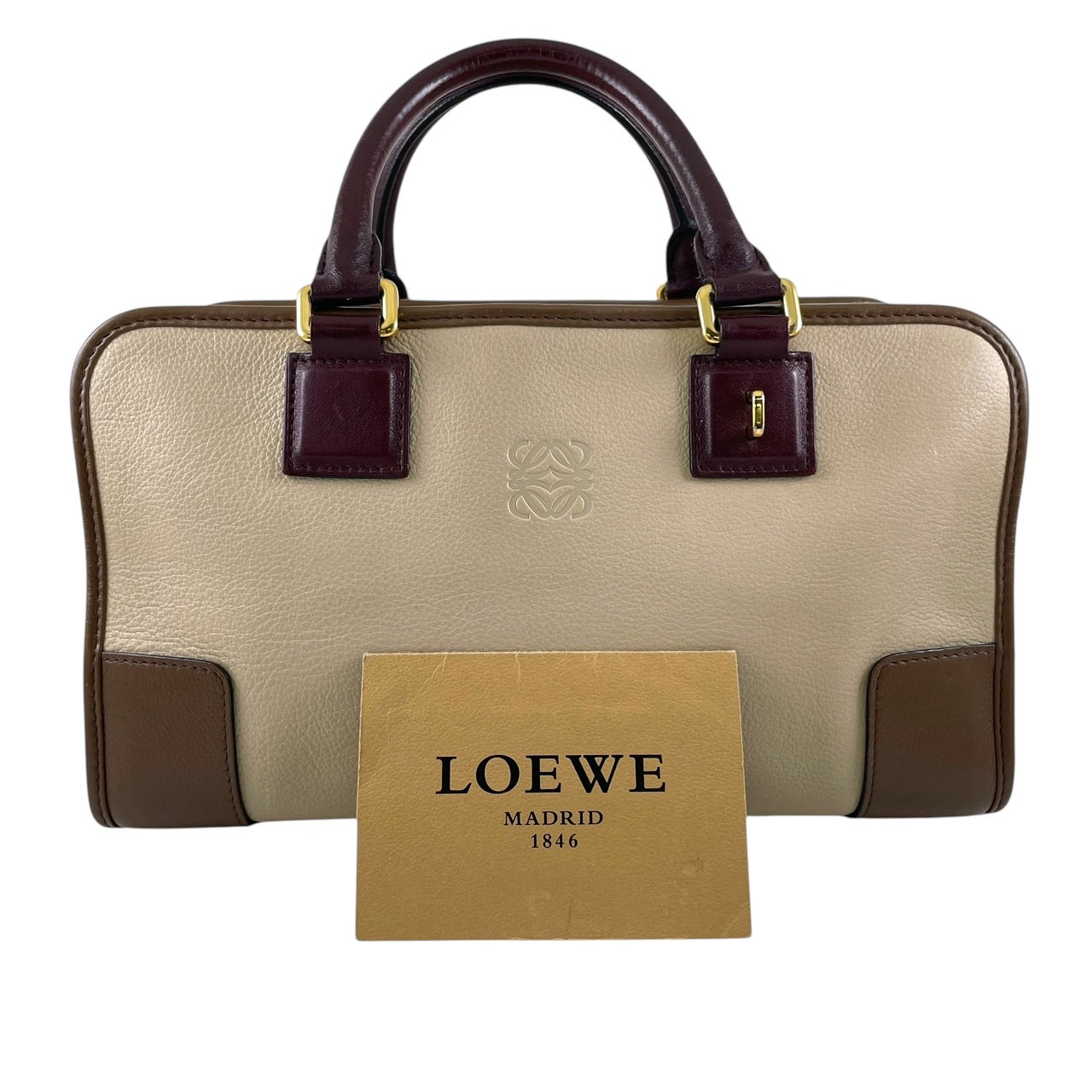 【LOEWE】ロエベ アマソナ28 ハンドバッグレディース レザー トリコロール ミニボストン ベージュ ボルドー ブラウン 茶