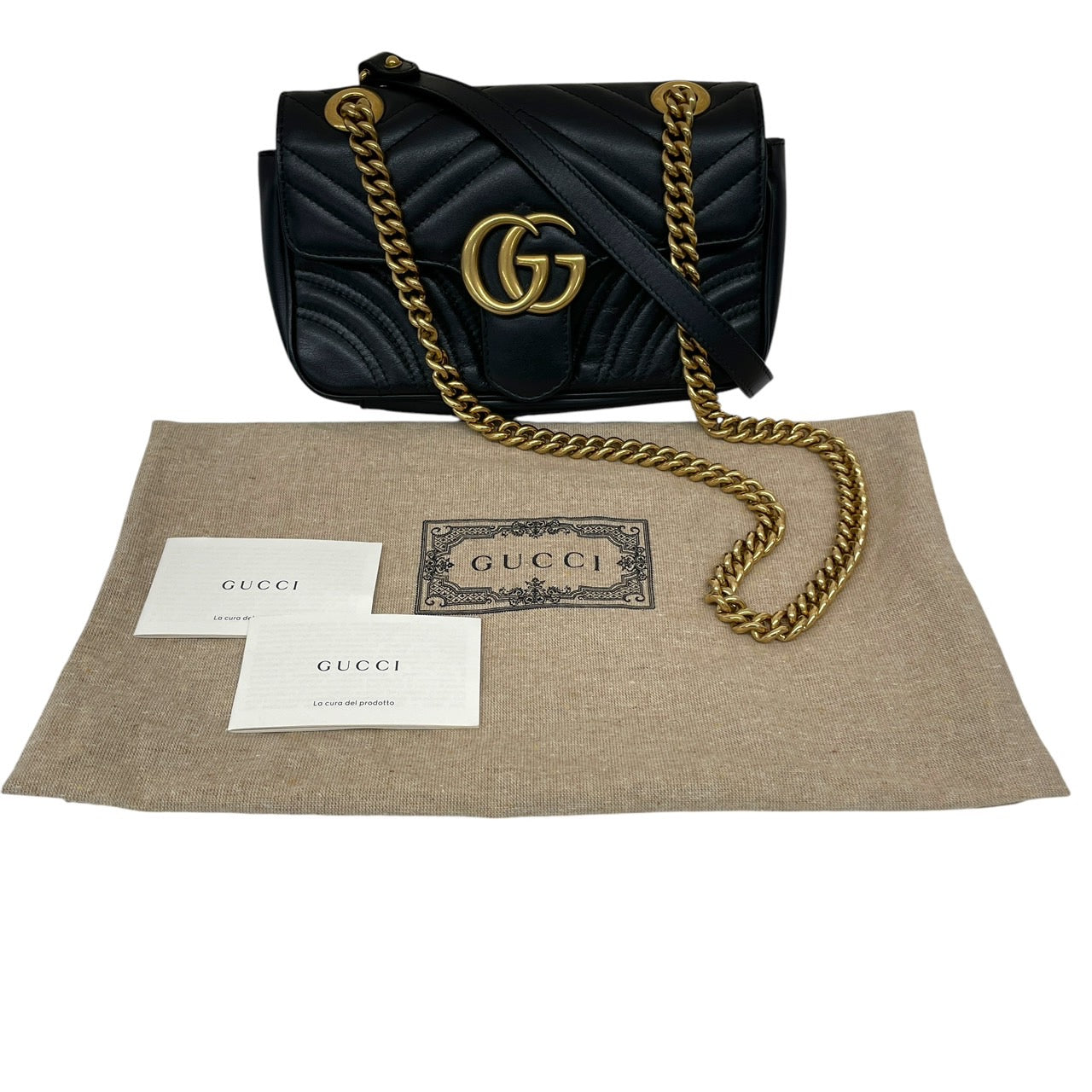 【GUCCI】グッチ GGマーモント 446744 ショルダーバッグレディース チェーンショルダー ハート レザー 黒 ブラック ミニバッグ