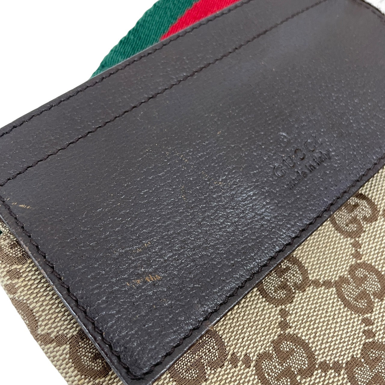 【GUCCI】グッチ GGキャンバス 28566 ウエストバッグメンズ ウエストポーチ ボディバッグ ショルダーバッグ シェリーライン ベージュ こげ茶 レザー