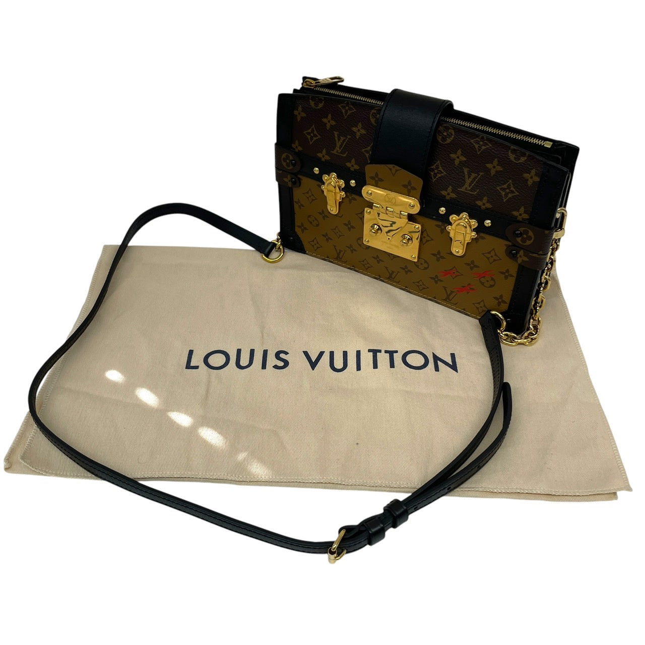 【LOUIS VUITTON】ルイ・ヴィトン モノグラムリバース M43596 ショルダーバッグレディース トランククラッチ チェーンショルダー ベージュ ブラウン