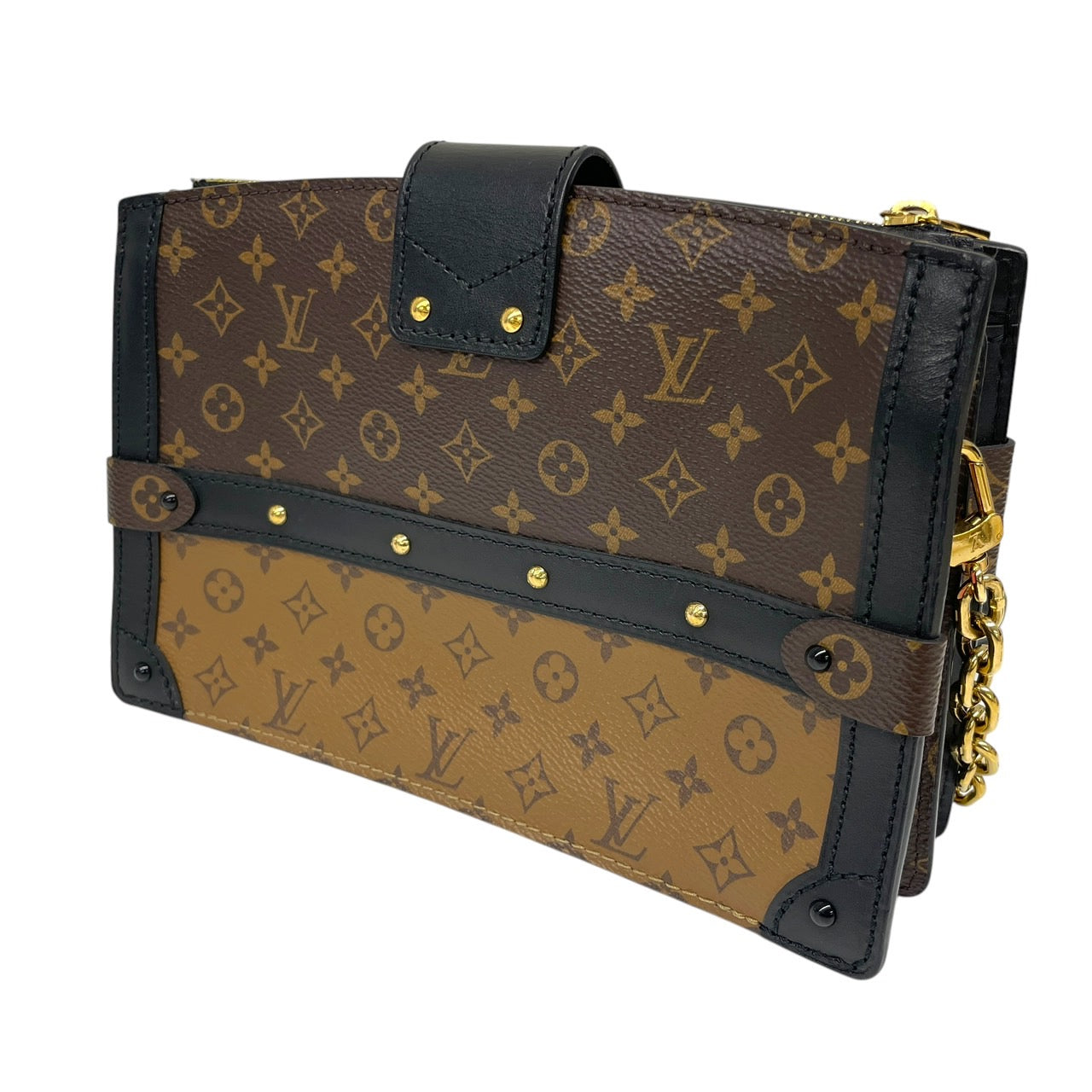 【LOUIS VUITTON】ルイ・ヴィトン モノグラムリバース M43596 ショルダーバッグレディース トランククラッチ チェーンショルダー ベージュ ブラウン