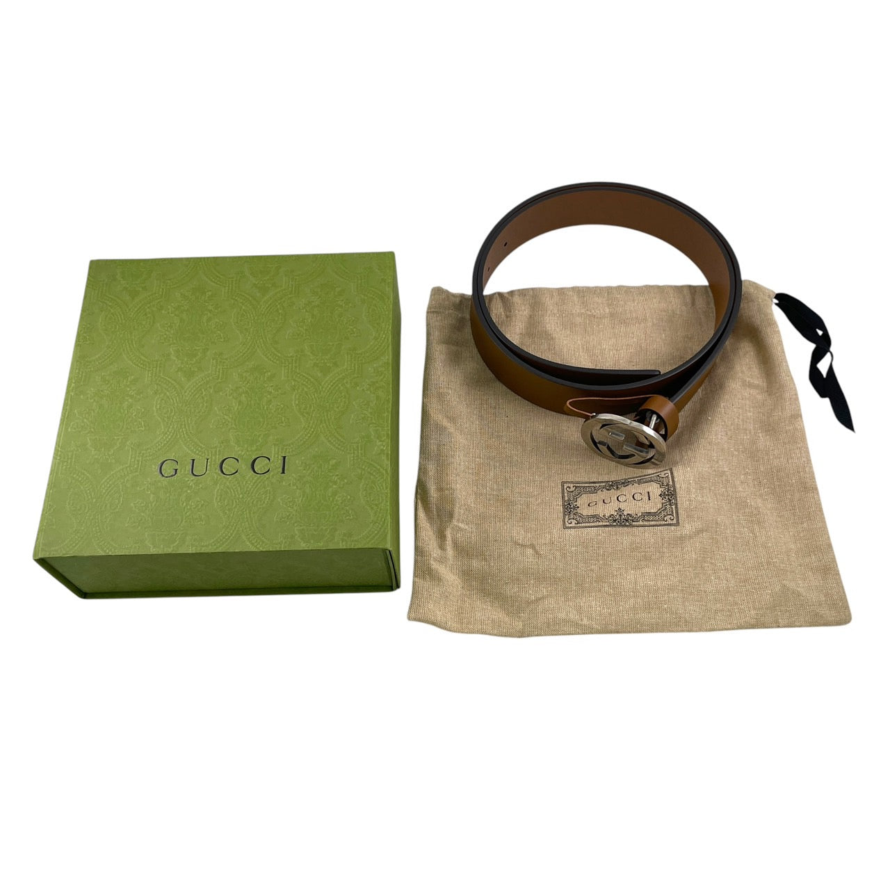 【GUCCI】グッチ インターロッキングG 546389 ベルト レザーメンズ 95/38 ブラウン 茶