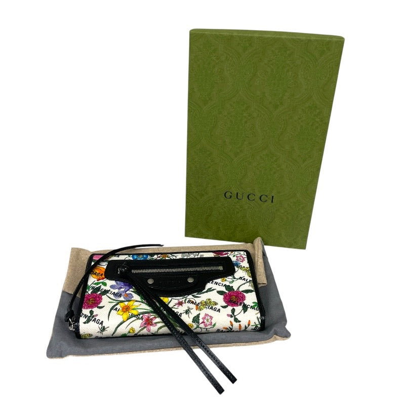 【GUCCI】グッチ バレンシアガ コラボ  681710 長財布 レディース ハッカー フローラ 花柄 ラウンドファスナー