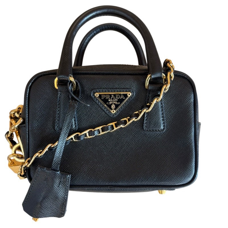 PRADA プラダ サフィアーノ BL0705 チェーンショルダー 2wayミニハンド ショルダーバッグ ナイロン ブラック×ゴールド金具【中古】 レディース