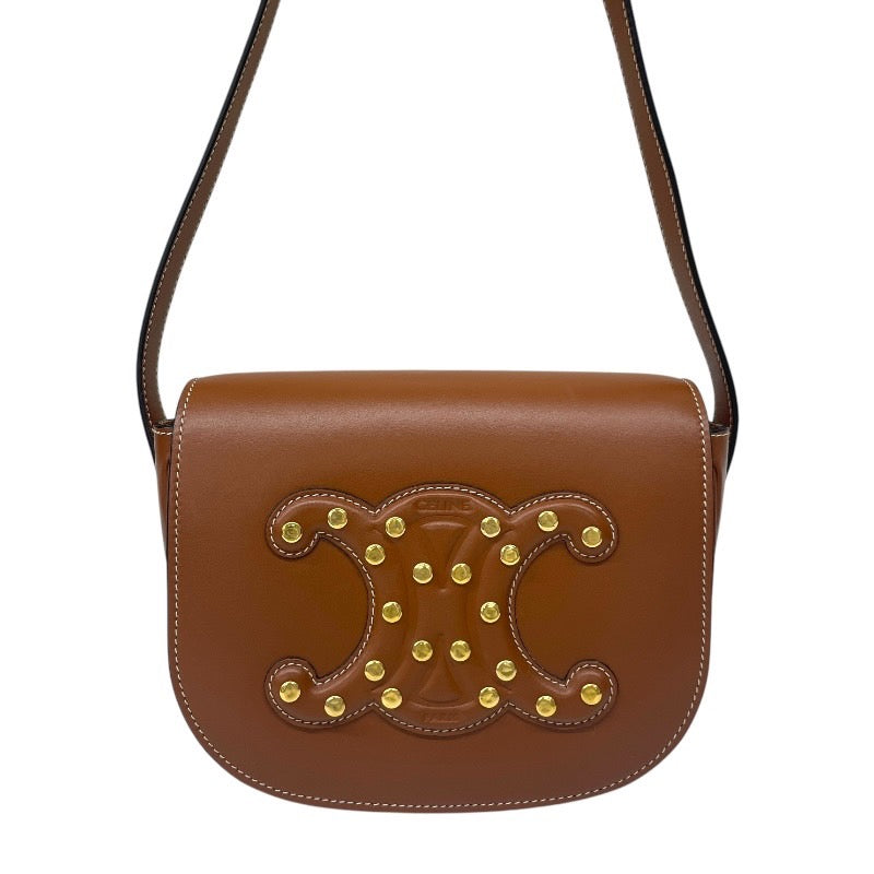 【CELINE】セリーヌ キュイル フォルコ トリオンフ 198263DU9.04LU ショルダーバッグ レザー レディース スタッズ メタル ポチェット クロスボディ