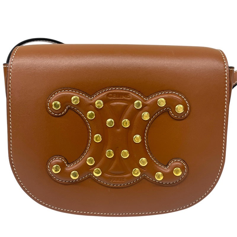 セリーヌ ブラウンレザー スタッズ付きリード セリーヌブラウンレザー