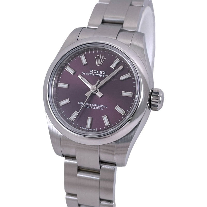 【ROLEX】ロレックス オイスターパーペチュアル 176200 腕時計 ステンレススチール レディース ランダム番 2019年ギャラ レッドグレープ文字盤