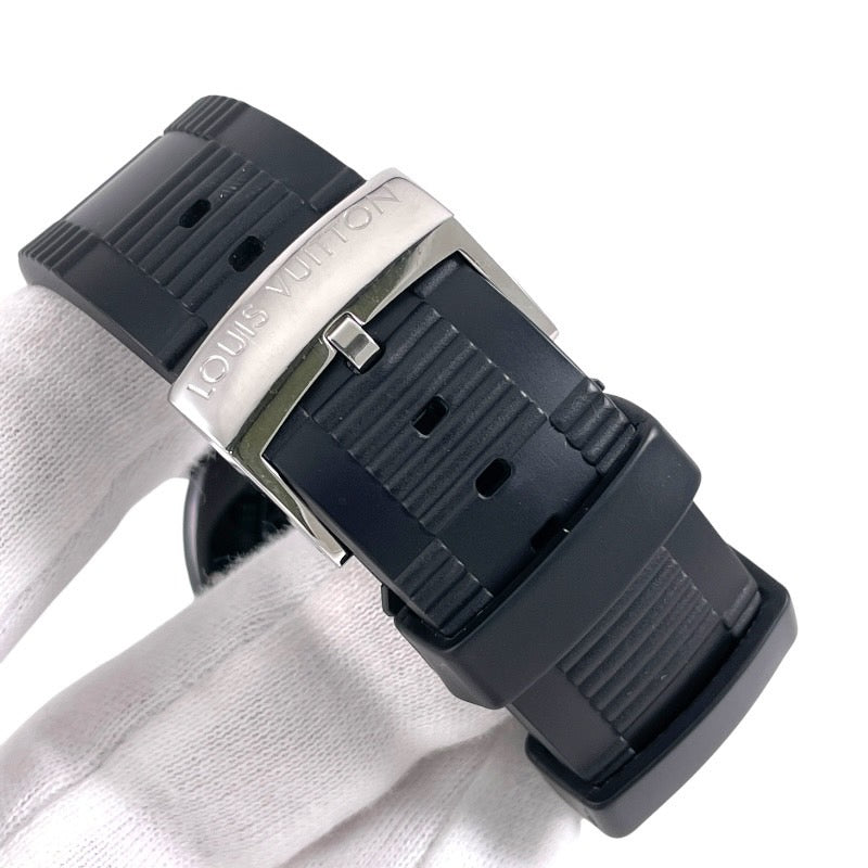 【LOUIS VUITTON】ルイ・ヴィトン タンブール インブラックGMT Q113K 腕時計 SS/ラバー メンズ 自動巻き オートマティック