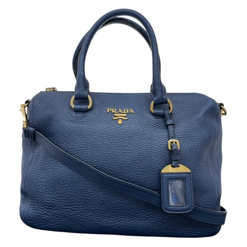 【PRADA】プラダ 2WAY ミニボストン 青 ブルー ハンドバッグ レザー レディース