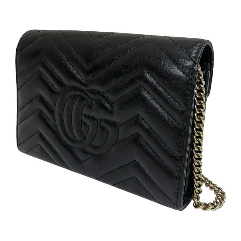【GUCCI】グッチ GGマーモント 474575 ショルダーバッグ レザー レディース チェーンウォレット 黒  ブラック