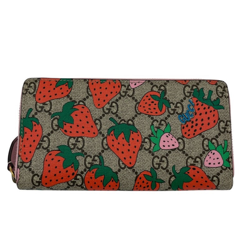 【GUCCI】グッチ GGスプリーム ストロベリー イチゴ 573865 長財布 レディース 苺 ラウンドファスナー