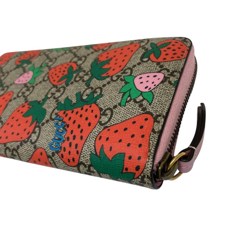 【GUCCI】グッチ GGスプリーム ストロベリー イチゴ 573865 長財布 レディース 苺 ラウンドファスナー