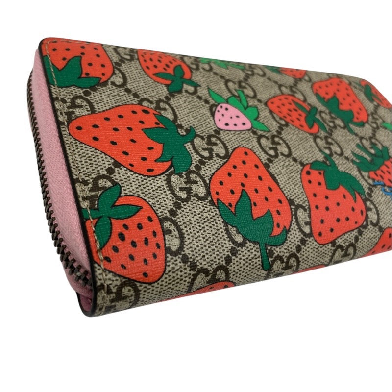 【GUCCI】グッチ GGスプリーム ストロベリー イチゴ 573865 長財布 レディース 苺 ラウンドファスナー