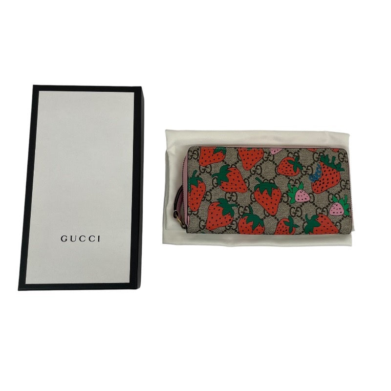 【GUCCI】グッチ GGスプリーム ストロベリー イチゴ 573865 長財布 レディース 苺 ラウンドファスナー