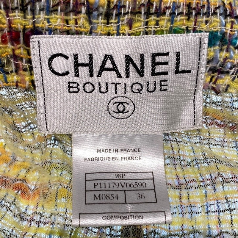 【CHANEL】シャネル ヴィンテージ 上下 セットアップ レディース マルチカラー ミックスツイードジャケット ココボタン パンツ