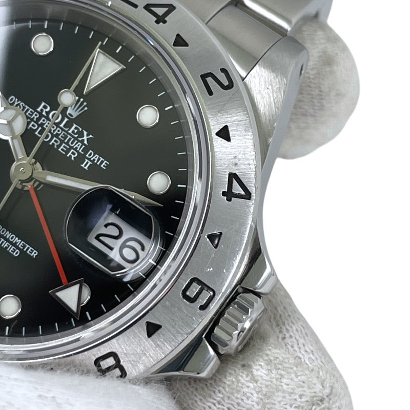 【ROLEX】ロレックス エクスプローラーII 16570 腕時計 ステンレススチール メンズ K番 黒文字盤 ブラック 自動巻き ダブルバックル