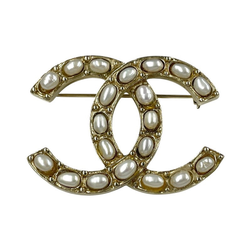 【CHANEL】シャネル ココマーク ブローチ レディース フェイクパール ゴールド A12P