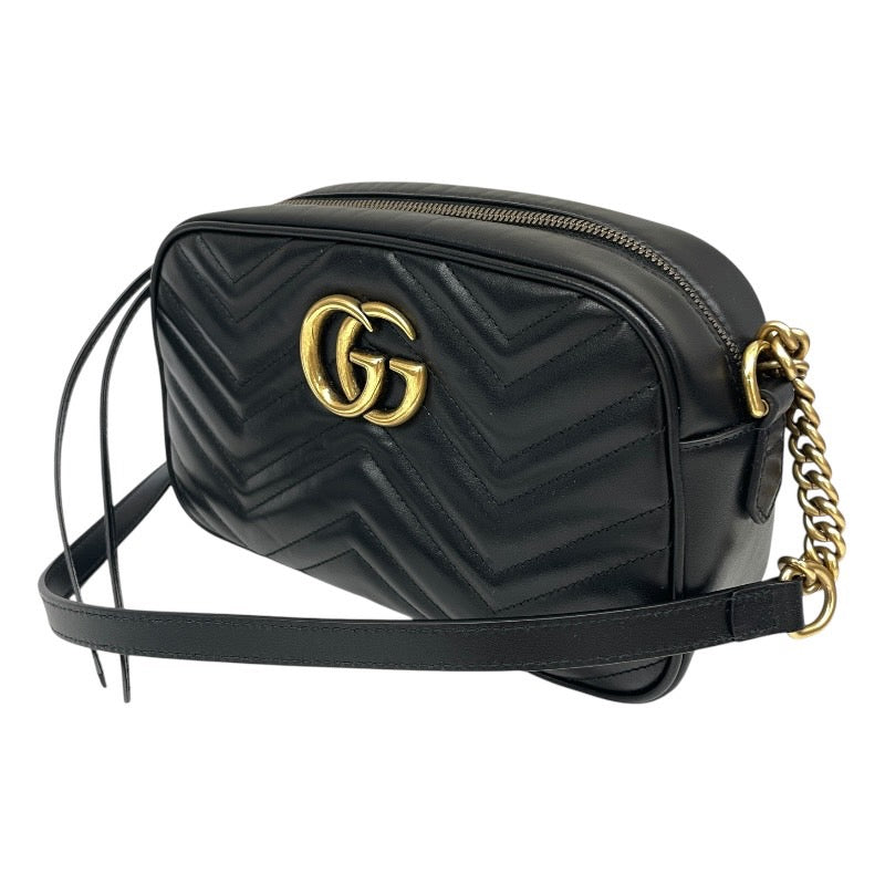 【GUCCI】グッチ GGマーモント スモール 447632 ショルダーバッグ レザー レディース チェーン 黒 ブラック