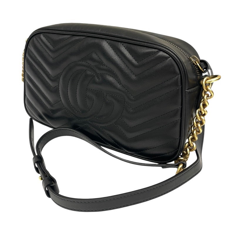 【GUCCI】グッチ GGマーモント スモール 447632 ショルダーバッグ レザー レディース チェーン 黒 ブラック