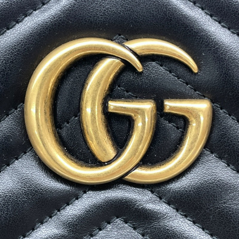 【GUCCI】グッチ GGマーモント スモール 447632 ショルダーバッグ レザー レディース チェーン 黒 ブラック