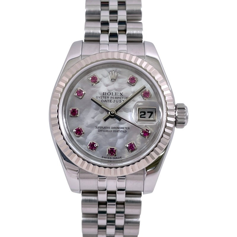 【ROLEX】ロレックス デイトジャスト26 179174NGR 腕時計 SS/WG レディース Z番 2007年ギャラ シェル ルビー