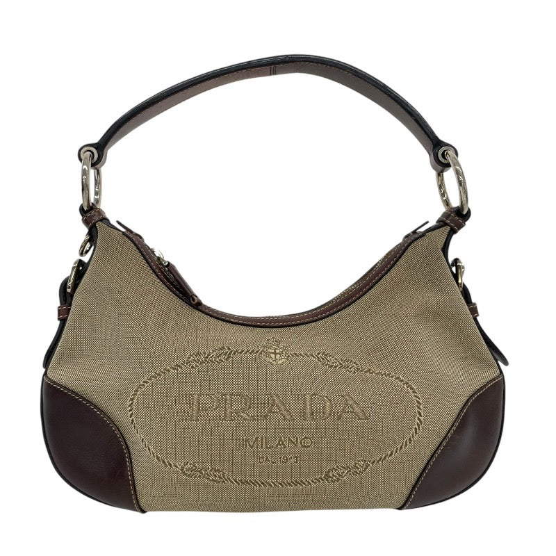 【PRADA】プラダ ジャガード ワンショルダー ショルダーバッグ レディース レザー キャンバス ロゴ セミショルダー ミニバッグ