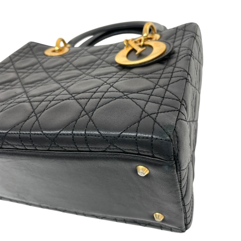 【Christian Dior】クリスチャンディオール レディディオール カナージュ ハンドバッグ レザー レディース 黒 ブラック ゴールド金具