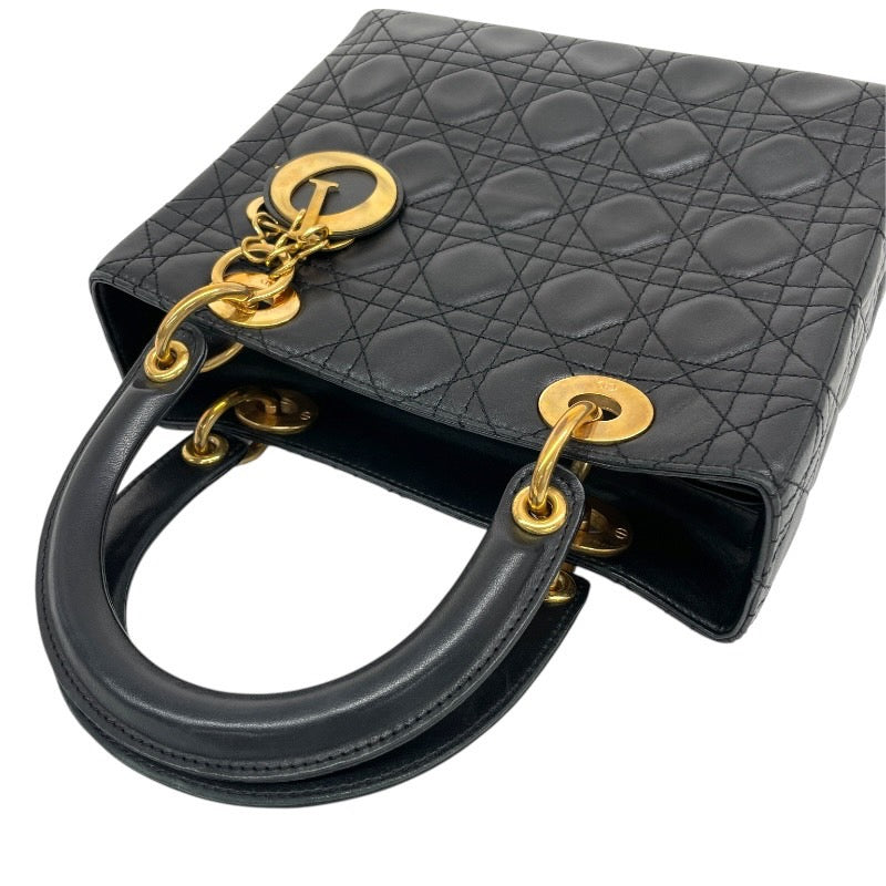 【Christian Dior】クリスチャンディオール レディディオール カナージュ ハンドバッグ レザー レディース 黒 ブラック ゴールド金具