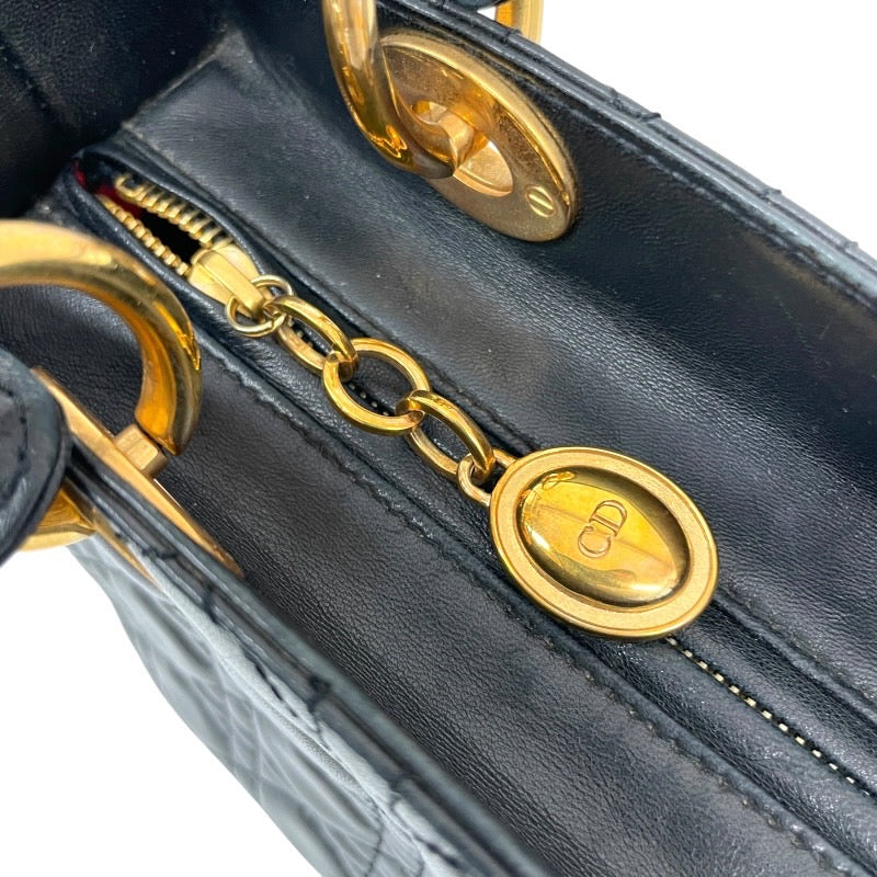 【Christian Dior】クリスチャンディオール レディディオール カナージュ ハンドバッグ レザー レディース 黒 ブラック ゴールド金具