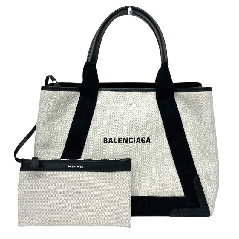 【BALENCIAGA】バレンシアガ ネイビー カバス M 581292 ハンドバッグ レザー レディース ポーチ付 トート キャンバス