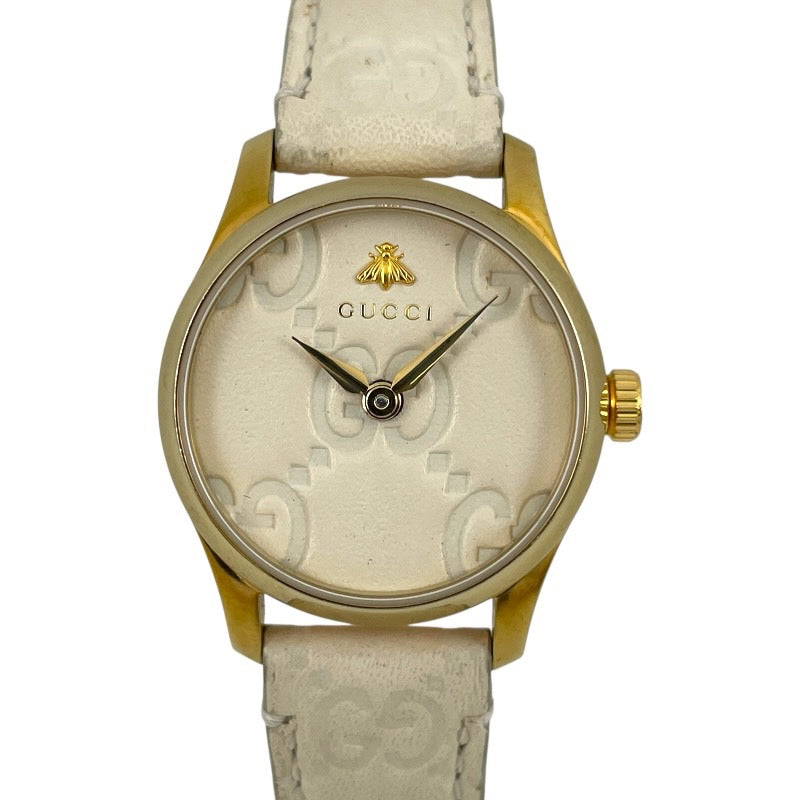 【GUCCI】グッチ Gタイムレス 126.5 腕時計 GP/レザー レディース GGシグネチャー クォーツ グッチシマ