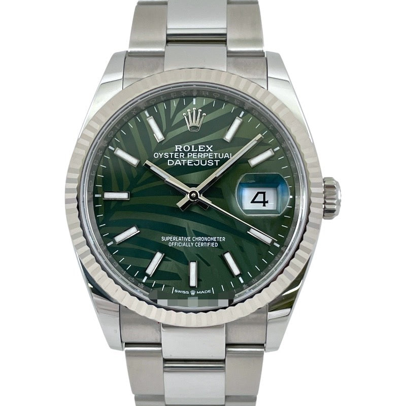 【ROLEX】ロレックス デイトジャスト36 126234 腕時計 SS/WG メンズ ランダム番 オリーブグリーン パーム 2022年ギャラ オイスターブレス