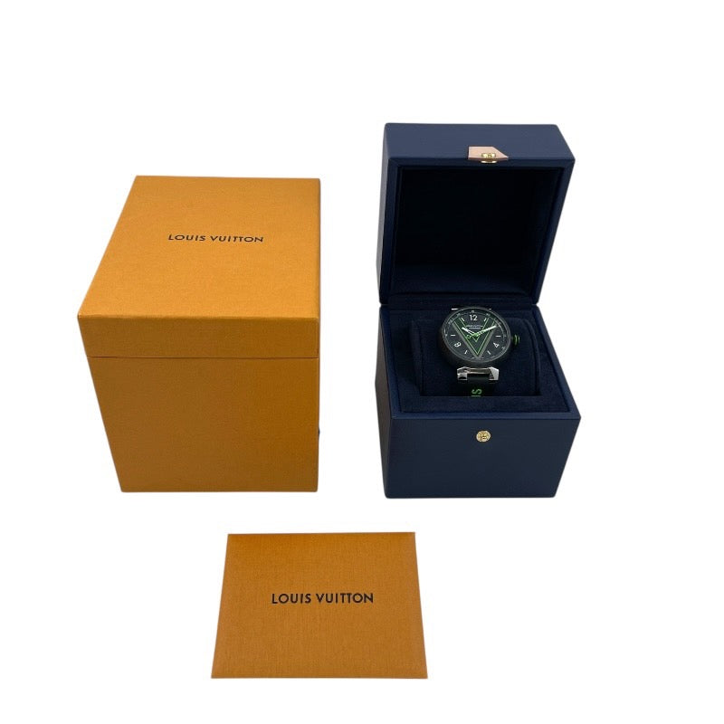 【LOUIS VUITTON】ルイ・ヴィトン タンブール QA131Z 腕時計 SS/ラバー メンズ ダミエグラフィット レース 自動巻き