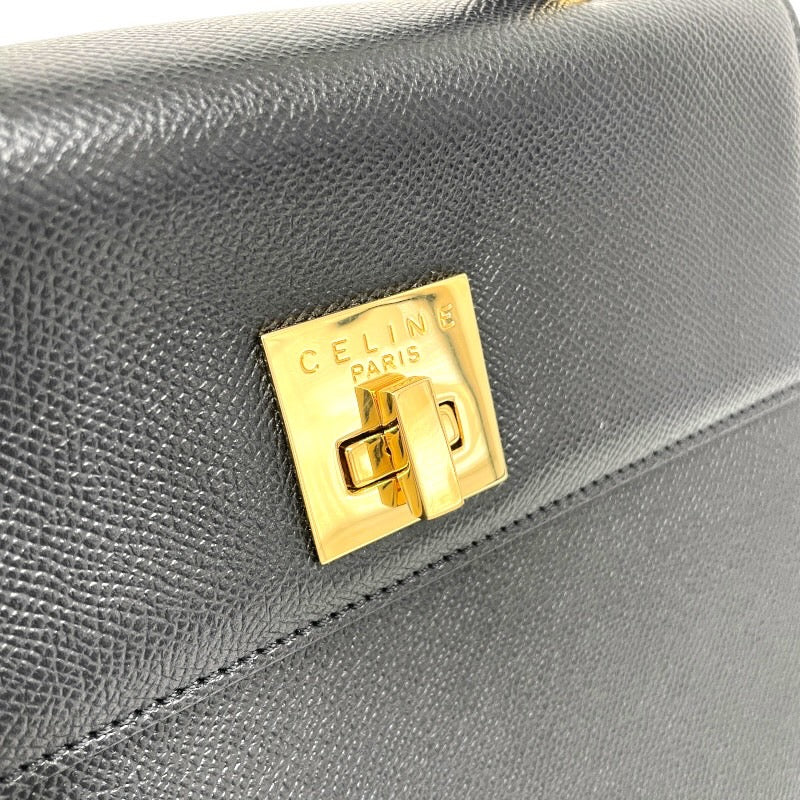 【CELINE】セリーヌ トップハンドル MC98/1 ハンドバッグ レザー レディース 黒 ブラック ターンロック金具 オールド ヴィンテージ ゴールド金具