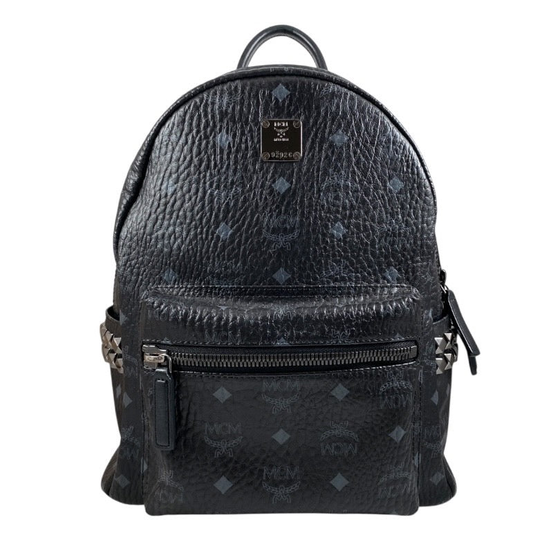 【MCM】エム・シー・エム スターク バックパック MMK6SVE37BK001 リュック・デイパック レザー ユニセックス ヴィセトス サイドスタッズ付 黒 ブラック