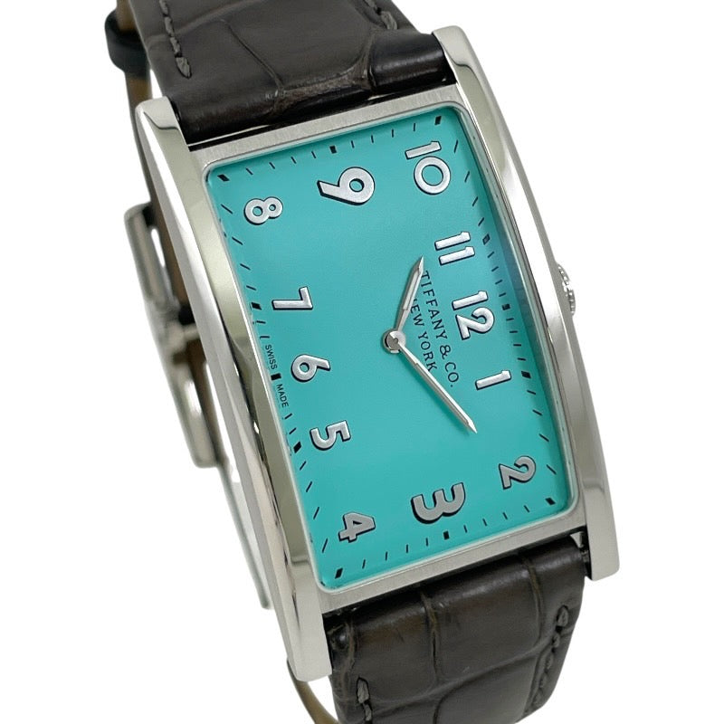 【TIFFANY&Co.】ティファニー イーストウエスト 36092262 腕時計 SS/レザー ユニセックス クォーツ ブルー スクエア 革ベルト メンズ レディース