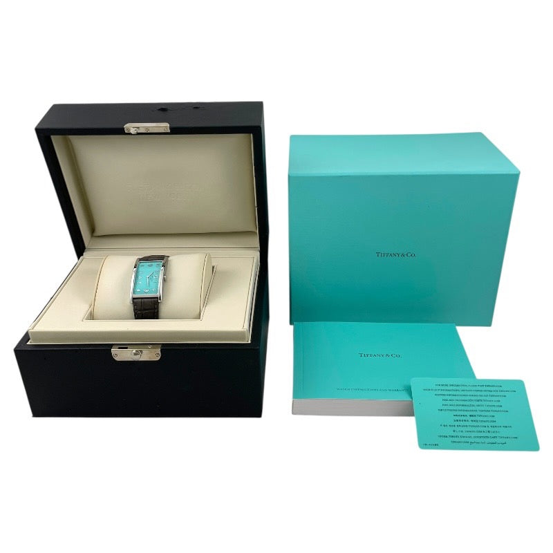 【TIFFANY&Co.】ティファニー イーストウエスト 36092262 腕時計 SS/レザー ユニセックス クォーツ ブルー スクエア 革ベルト メンズ レディース