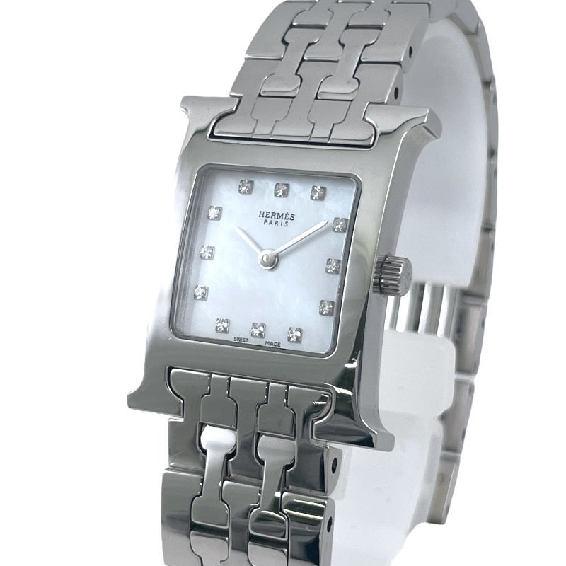 【HERMES】エルメス Hウォッチ HH1.210 腕時計 ステンレススチール レディース クォーツ シェル文字盤 12Pダイヤモンド