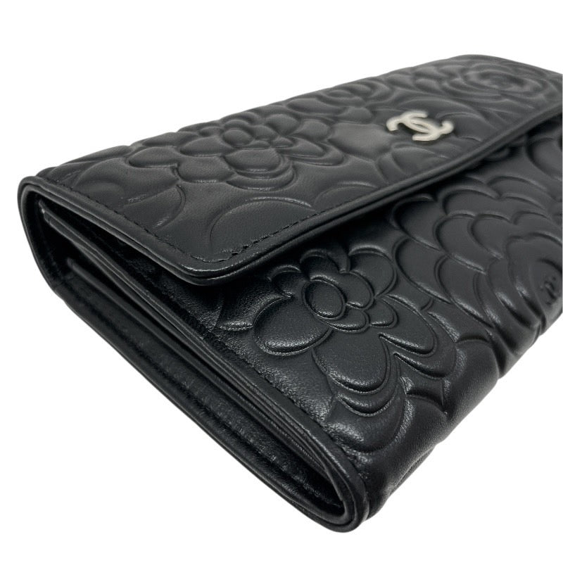 【未使用品】【CHANEL】シャネル カメリア フラップ ロングウォレット A82283 長財布 レザー レディース 未使用品 黒 ブラック
