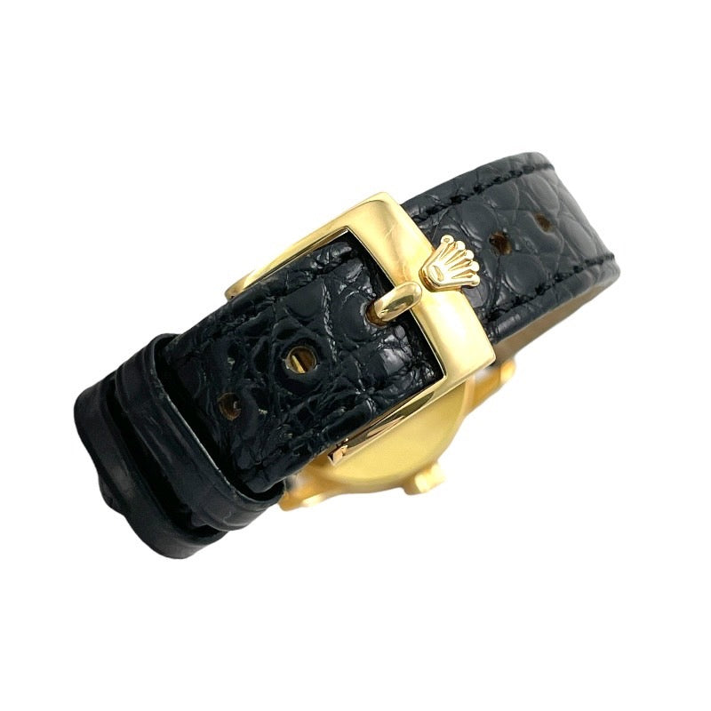 【ROLEX】ロレックス チェリーニ 6111 腕時計 YG/レザー レディース K番 クォーツ 750 K18イエローゴールド アイボリー 彫りコンピュータ