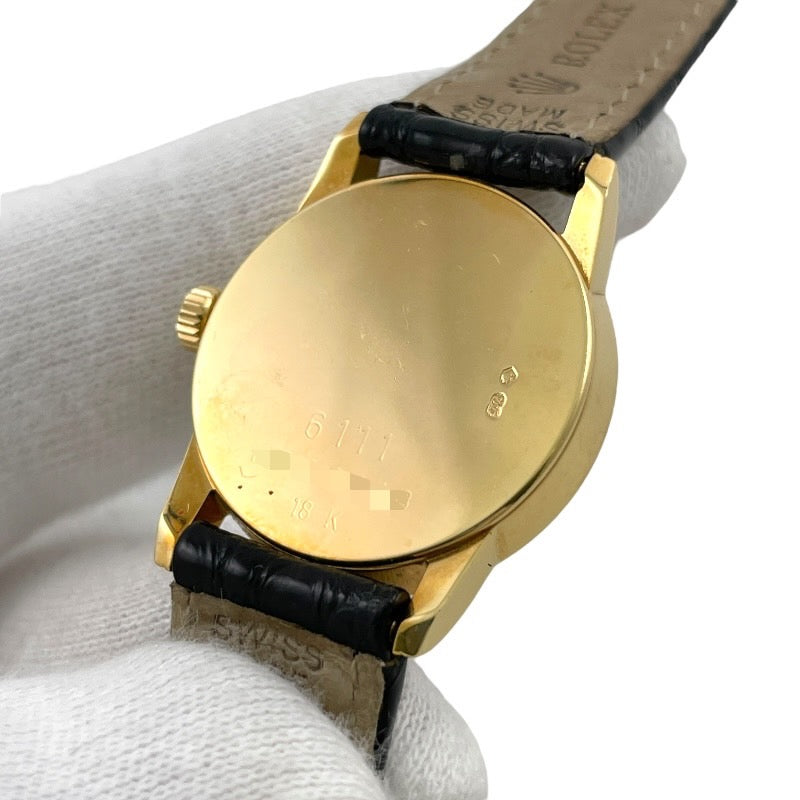 【ROLEX】ロレックス チェリーニ 6111 腕時計 YG/レザー レディース K番 クォーツ 750 K18イエローゴールド アイボリー 彫りコンピュータ