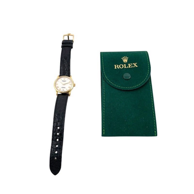 【ROLEX】ロレックス チェリーニ 6111 腕時計 YG/レザー レディース K番 クォーツ 750 K18イエローゴールド アイボリー 彫りコンピュータ
