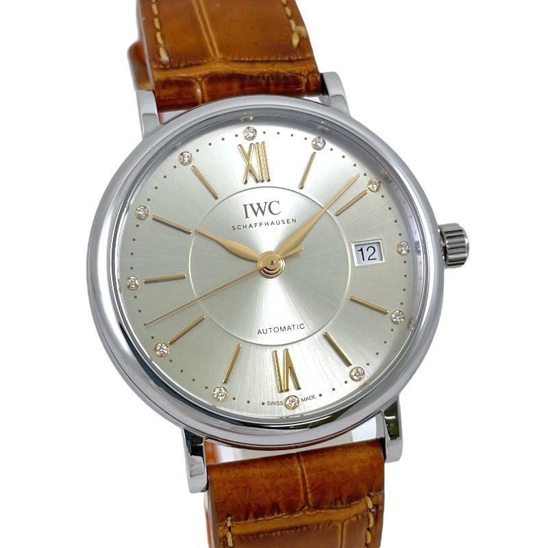 【IWC】インターナショナルウォッチカンパニー ポートフィノ37 IW458101 腕時計 SS/レザー メンズ 自動巻き 12Pダイヤモンド オートマティック